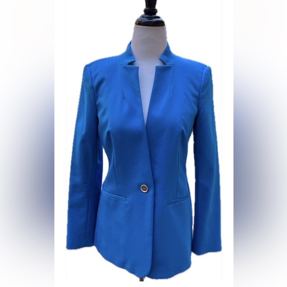 CHAUS New York sz 4 Regatta Blue notch collar blazer career separate jacket coat - Picture 1 of 7